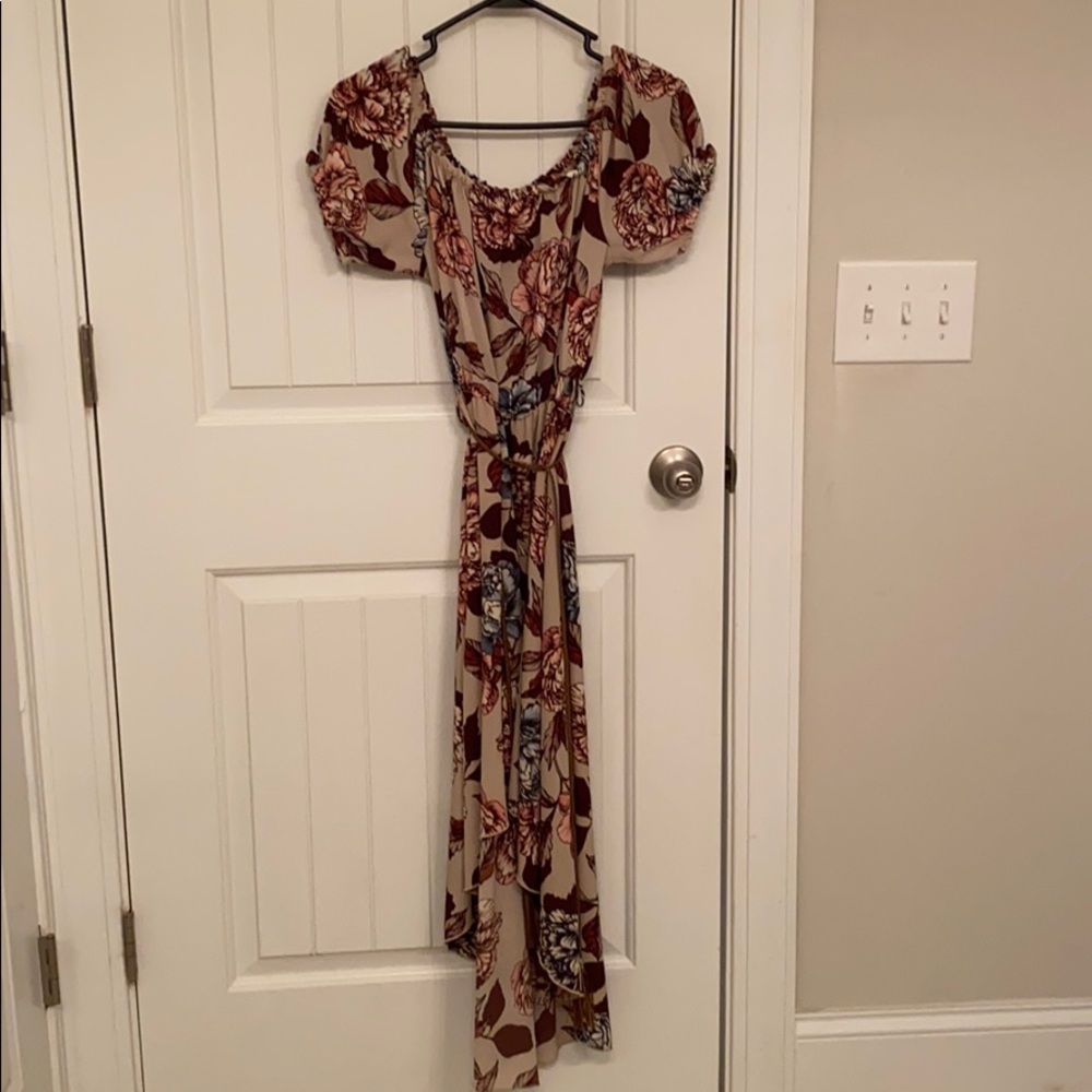 Floral printed cap sleeve high-low dress